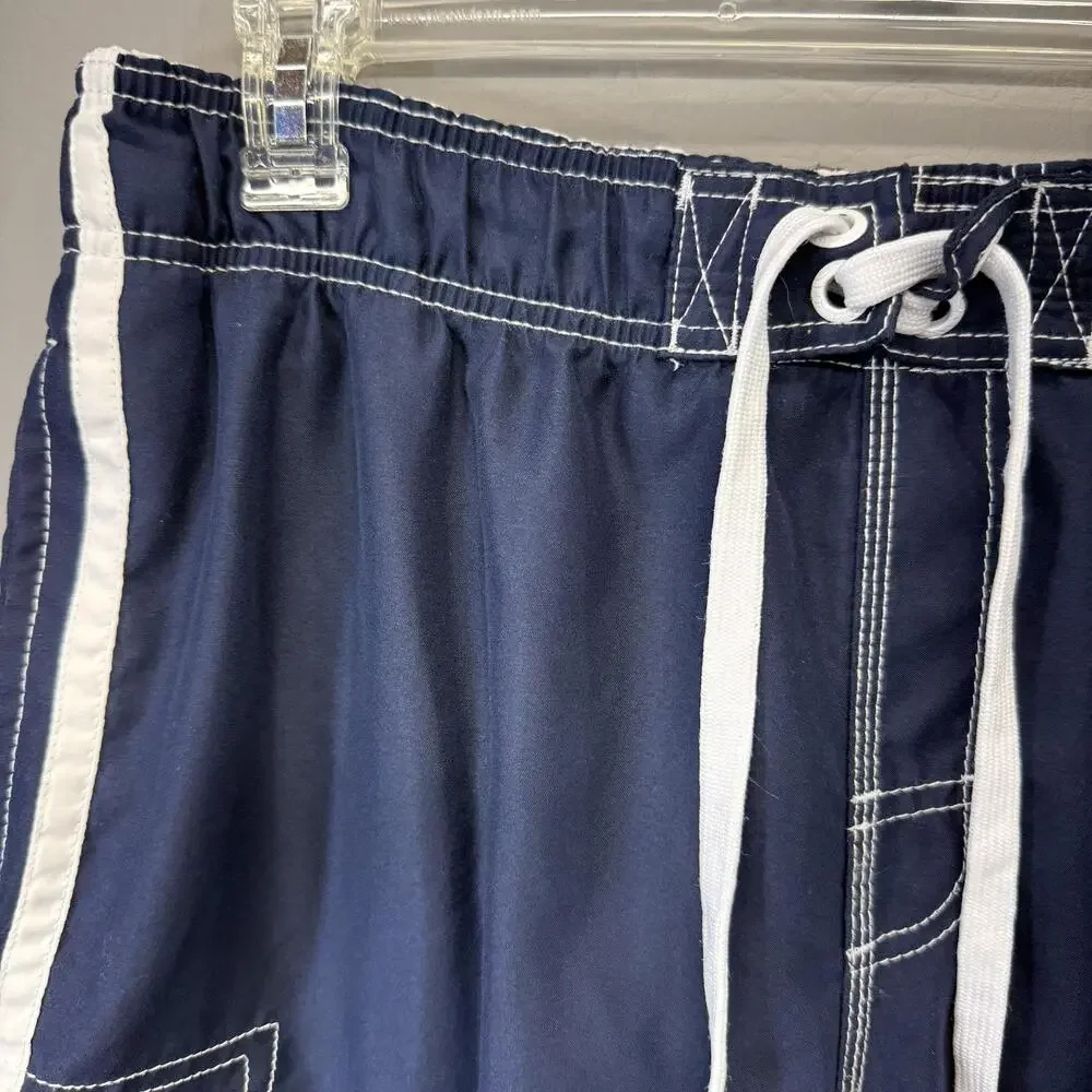 OP Ocean Pacific Board Shorts Mens Large 36/38 Navy Blue Cargo Swim Trunks Lined